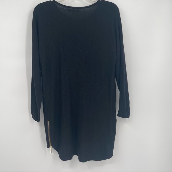 JOAN VASS Crewneck Sweater Top Black Size Medium 3/4 Sleeve Gold Zips At Hemline - Picture 7 of 10